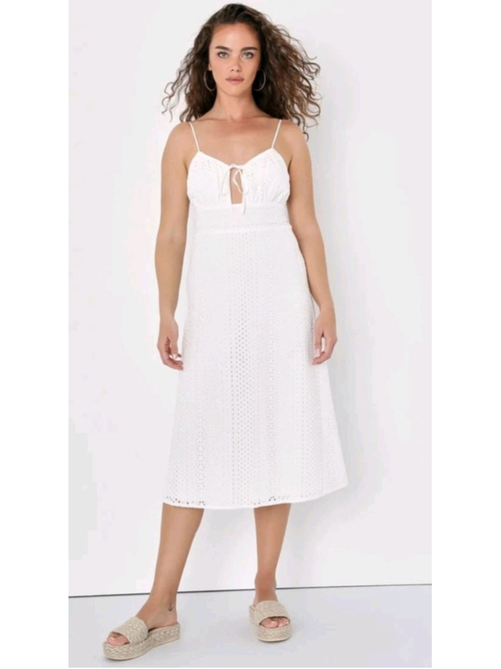 Lulus Adored Aura White Eyelet Embroidered Cutout Midi XS NWT $69 *Pallet Mark